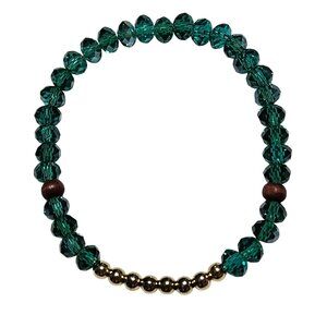 Elegant Green Crystal Beaded Stretch Bracelet Gold Accents Fashion Jewelry Women